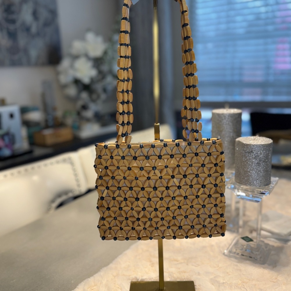 Charlotte Russe Wooden Bead Flower Shoulder Bag - Picture 10 of 13